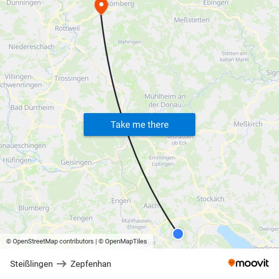 Steißlingen to Zepfenhan map