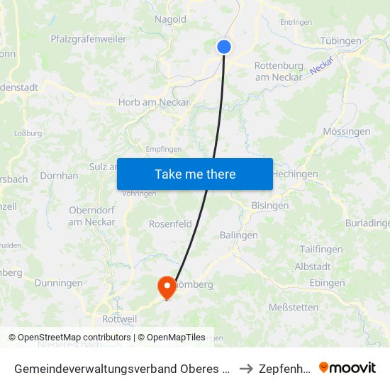 Gemeindeverwaltungsverband Oberes Gäu to Zepfenhan map