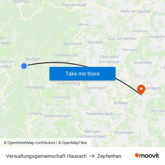Verwaltungsgemeinschaft Hausach to Zepfenhan map