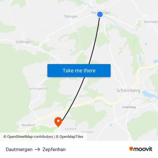 Dautmergen to Zepfenhan map