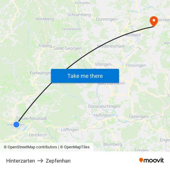 Hinterzarten to Zepfenhan map