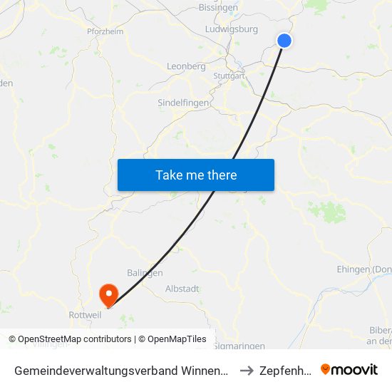 Gemeindeverwaltungsverband Winnenden to Zepfenhan map