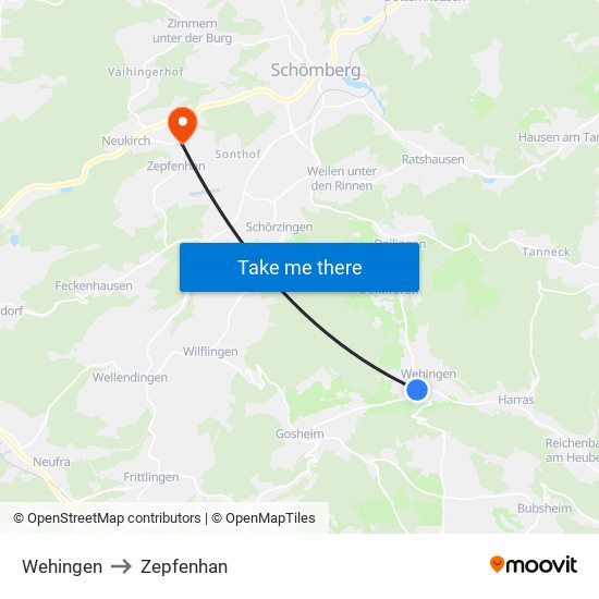 Wehingen to Zepfenhan map