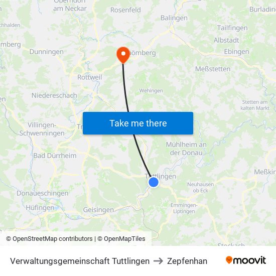 Verwaltungsgemeinschaft Tuttlingen to Zepfenhan map