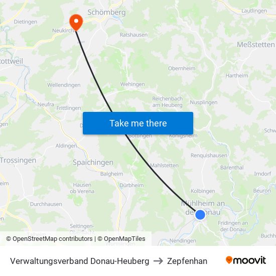 Verwaltungsverband Donau-Heuberg to Zepfenhan map