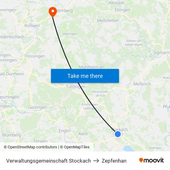 Verwaltungsgemeinschaft Stockach to Zepfenhan map