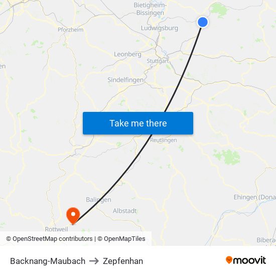 Backnang-Maubach to Zepfenhan map
