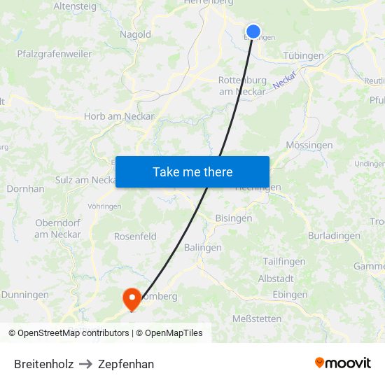 Breitenholz to Zepfenhan map