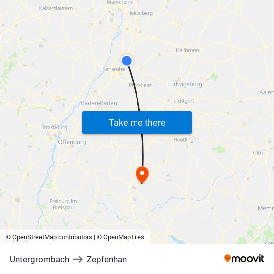 Untergrombach to Zepfenhan map