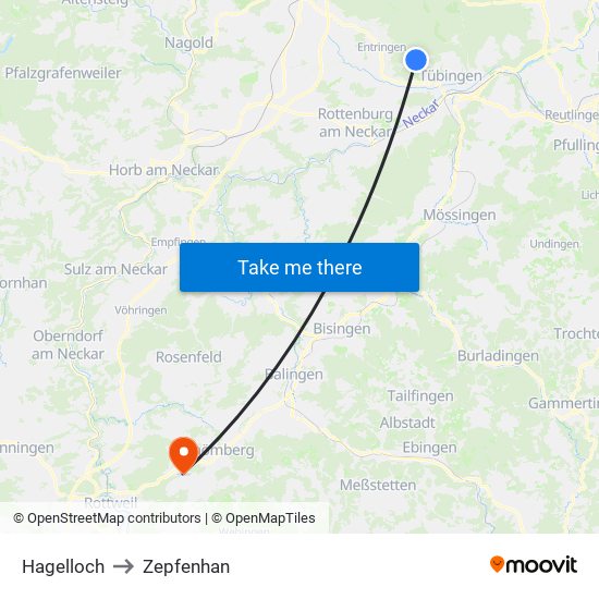 Hagelloch to Zepfenhan map