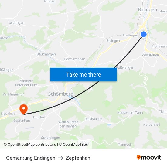 Gemarkung Endingen to Zepfenhan map