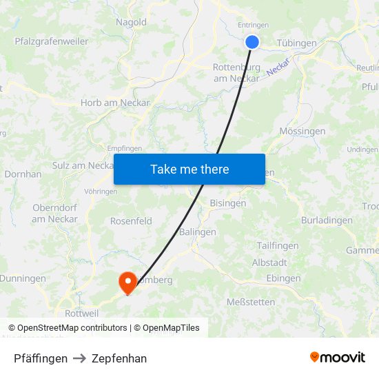 Pfäffingen to Zepfenhan map