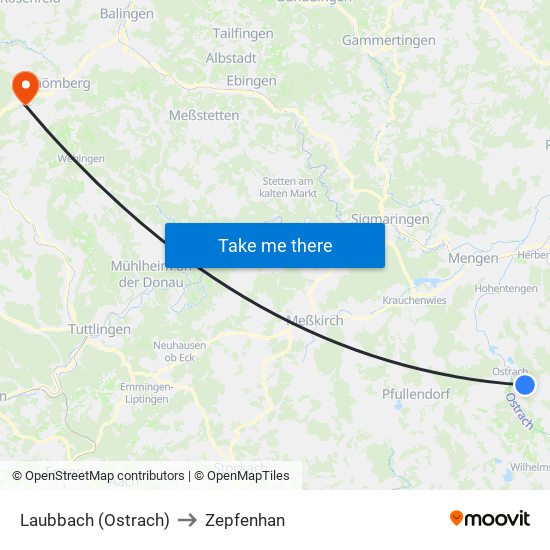 Laubbach (Ostrach) to Zepfenhan map