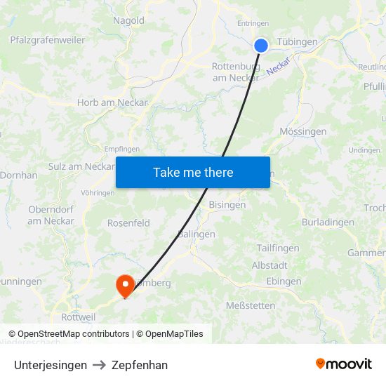 Unterjesingen to Zepfenhan map