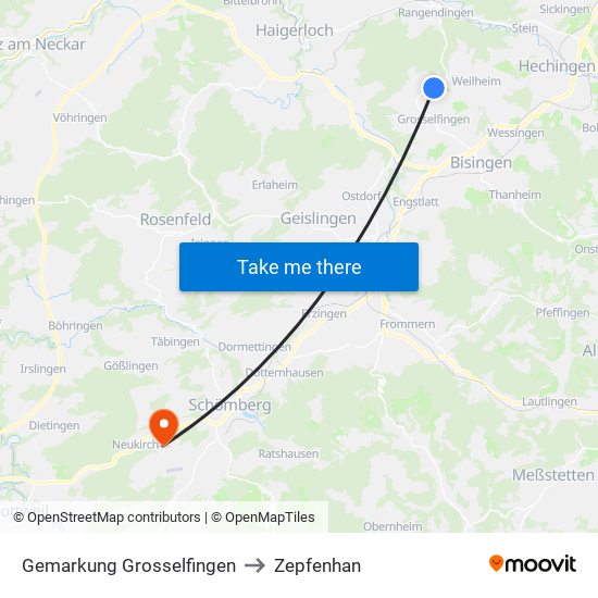 Gemarkung Grosselfingen to Zepfenhan map