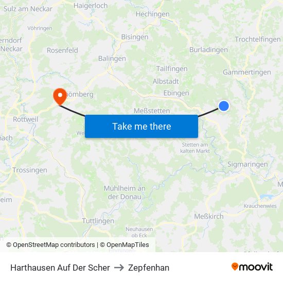 Harthausen Auf Der Scher to Zepfenhan map