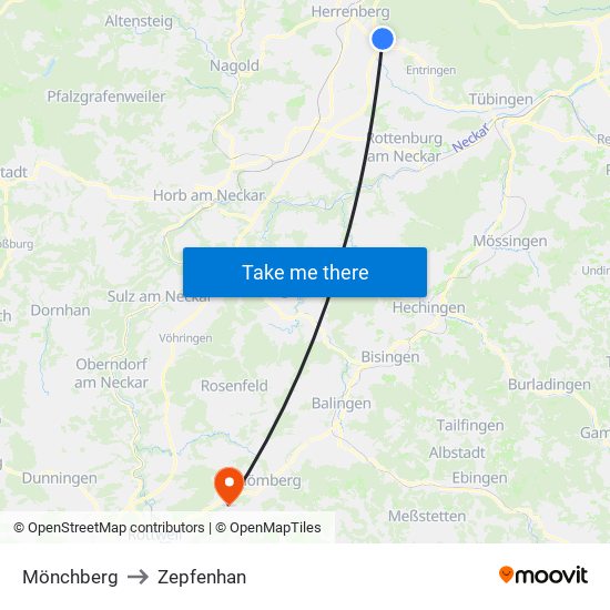 Mönchberg to Zepfenhan map