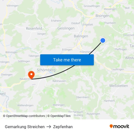 Gemarkung Streichen to Zepfenhan map