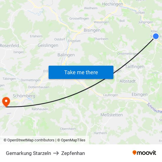 Gemarkung Starzeln to Zepfenhan map