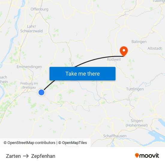 Zarten to Zepfenhan map