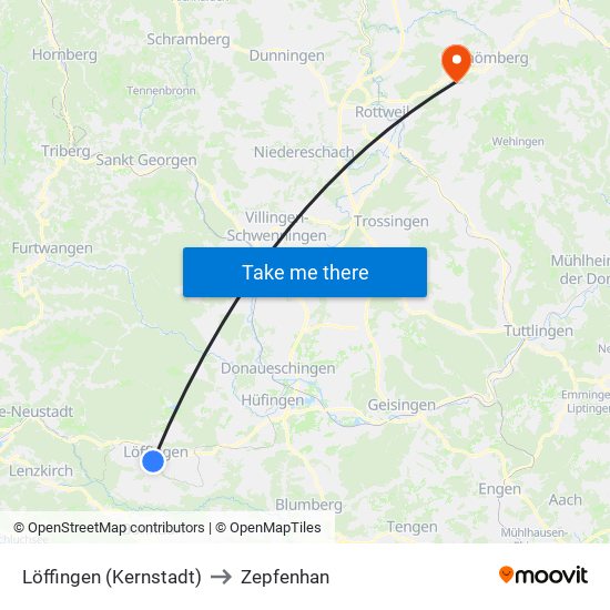 Löffingen (Kernstadt) to Zepfenhan map