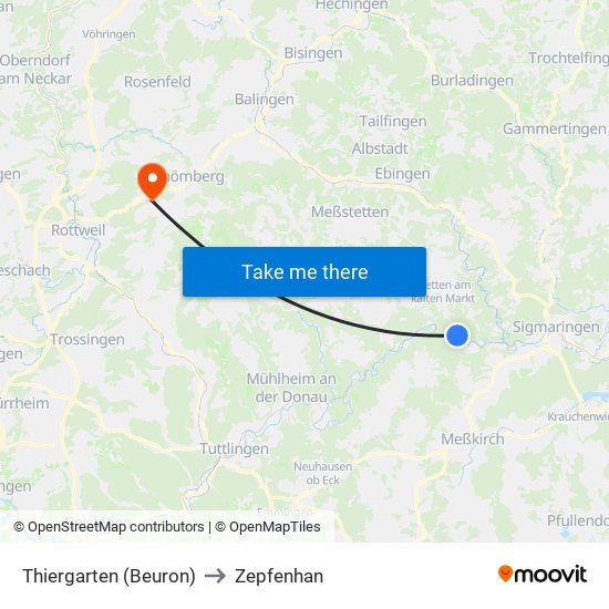 Thiergarten (Beuron) to Zepfenhan map