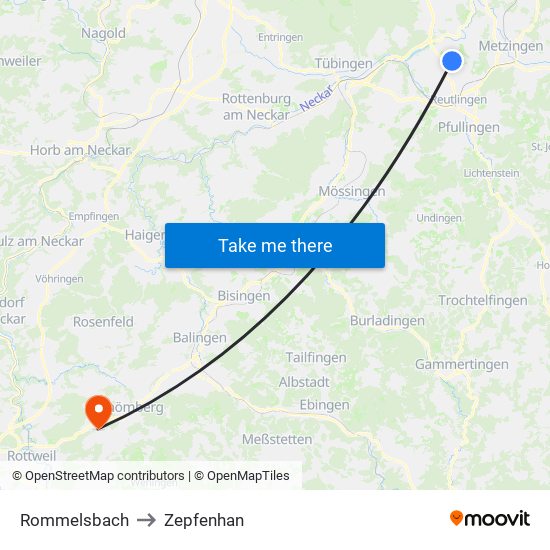 Rommelsbach to Zepfenhan map