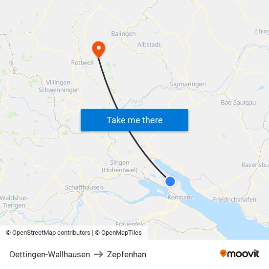 Dettingen-Wallhausen to Zepfenhan map