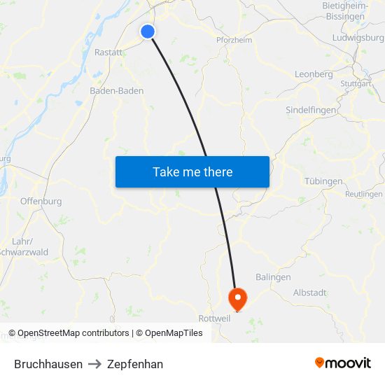 Bruchhausen to Zepfenhan map