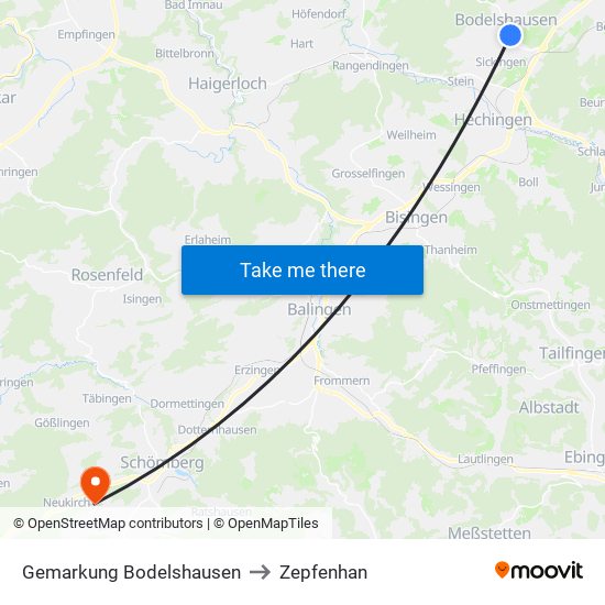 Gemarkung Bodelshausen to Zepfenhan map