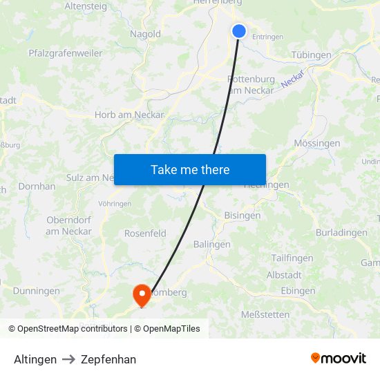 Altingen to Zepfenhan map