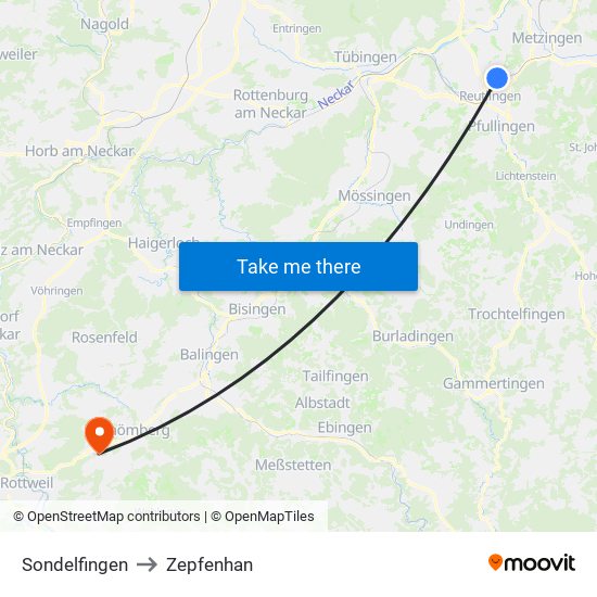 Sondelfingen to Zepfenhan map