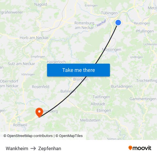 Wankheim to Zepfenhan map