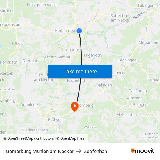Gemarkung Mühlen am Neckar to Zepfenhan map