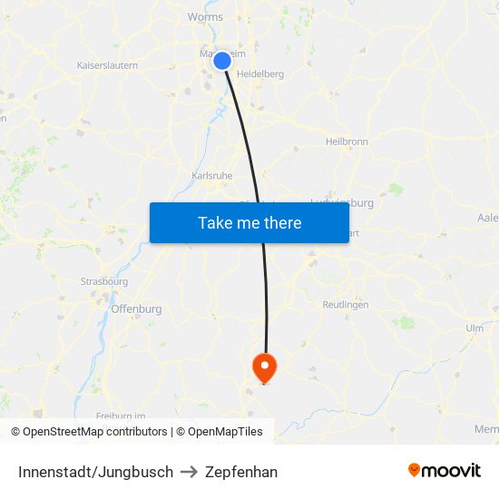 Innenstadt/Jungbusch to Zepfenhan map