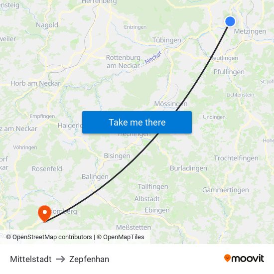 Mittelstadt to Zepfenhan map