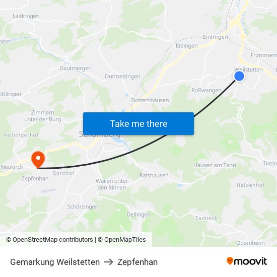 Gemarkung Weilstetten to Zepfenhan map