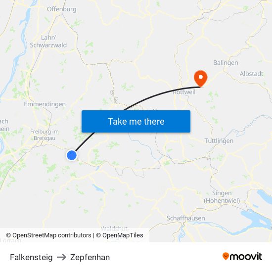Falkensteig to Zepfenhan map