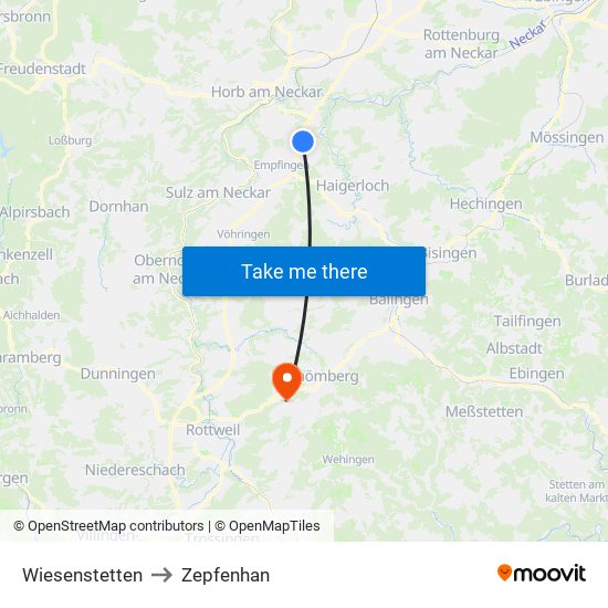 Wiesenstetten to Zepfenhan map