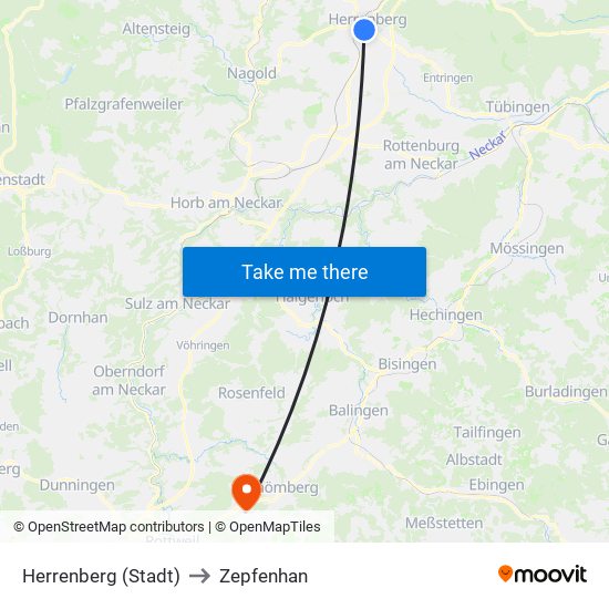 Herrenberg (Stadt) to Zepfenhan map