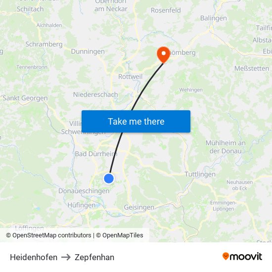 Heidenhofen to Zepfenhan map
