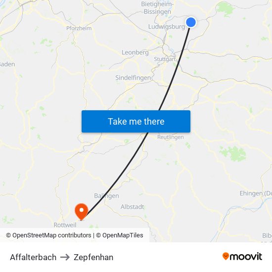 Affalterbach to Zepfenhan map