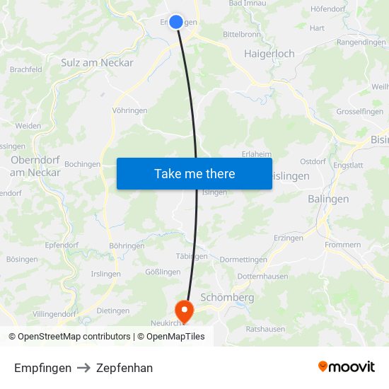 Empfingen to Zepfenhan map
