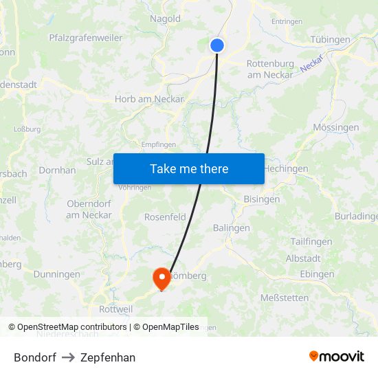 Bondorf to Zepfenhan map