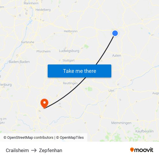 Crailsheim to Zepfenhan map