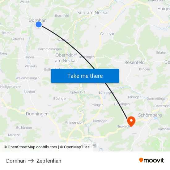 Dornhan to Zepfenhan map