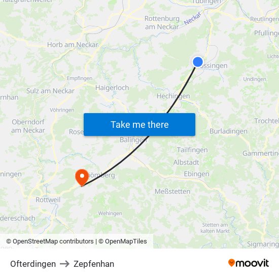 Ofterdingen to Zepfenhan map