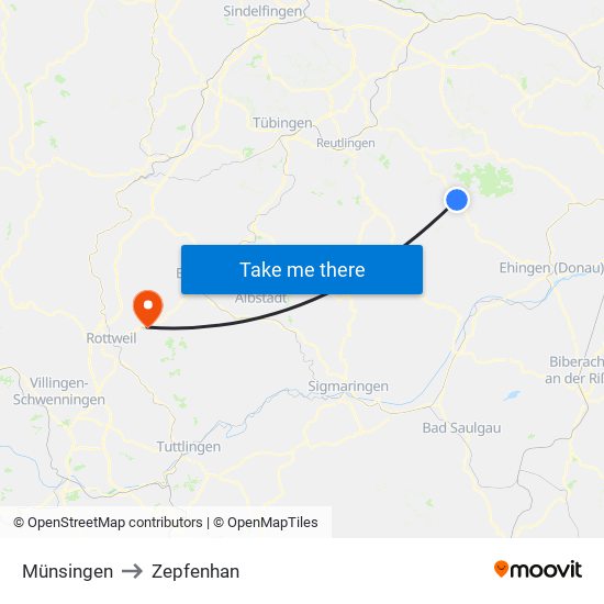 Münsingen to Zepfenhan map