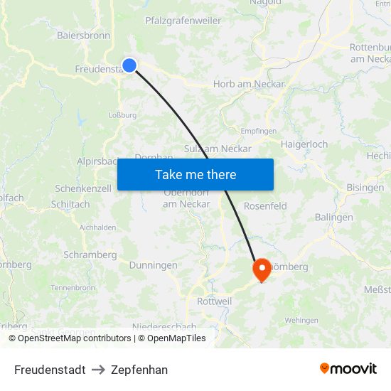 Freudenstadt to Zepfenhan map