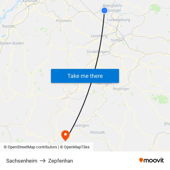 Sachsenheim to Zepfenhan map